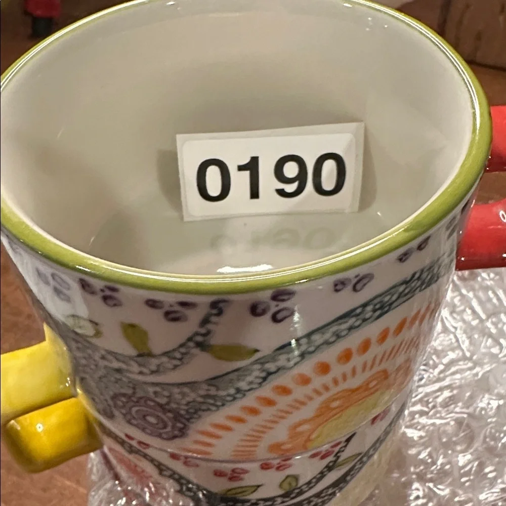 Pier 1 Hand Painted Paisley Stacking Porcelain Mugs With Square Handles